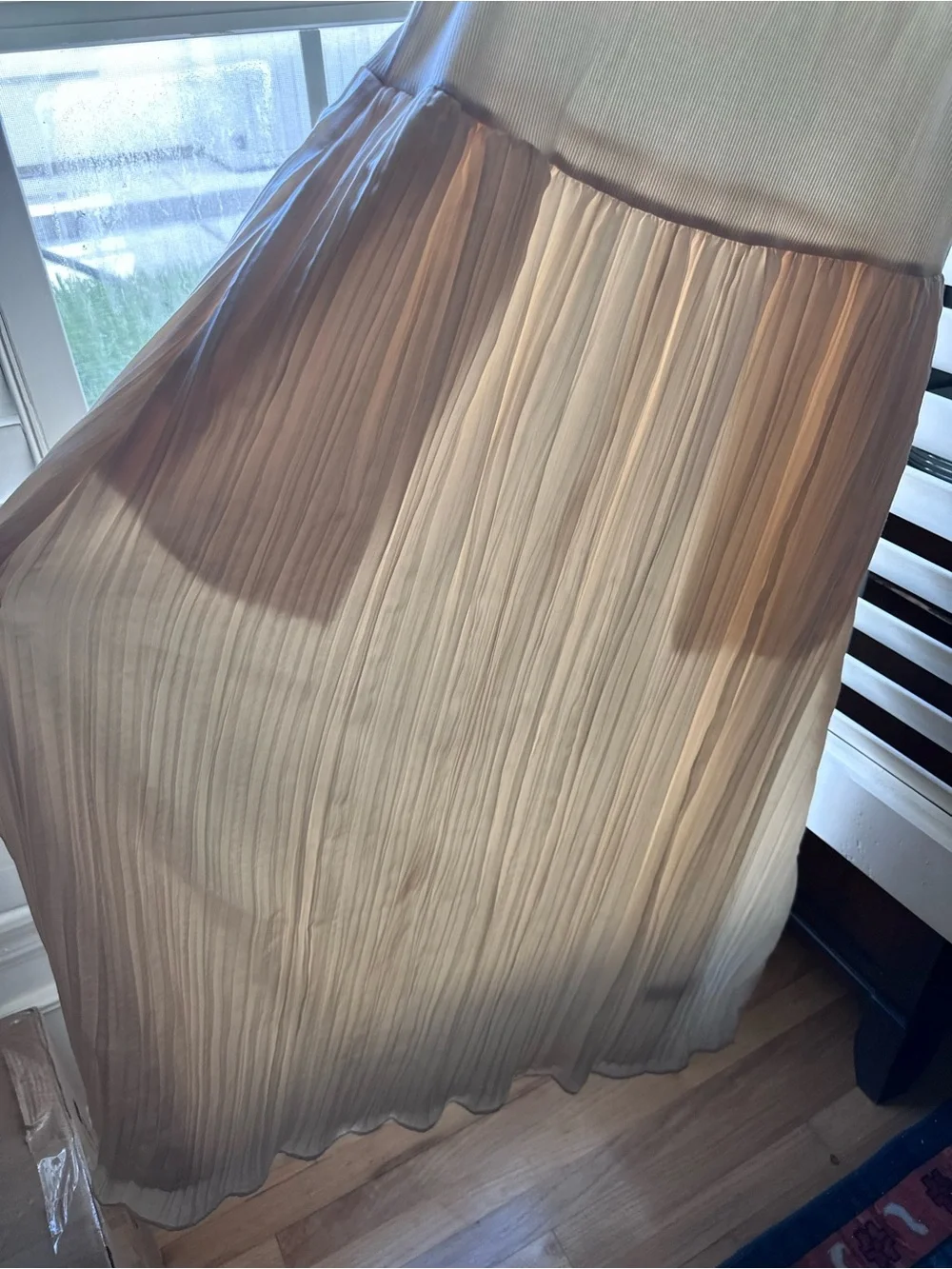 DKNY Cream and Blush Pleated Maxi Dress